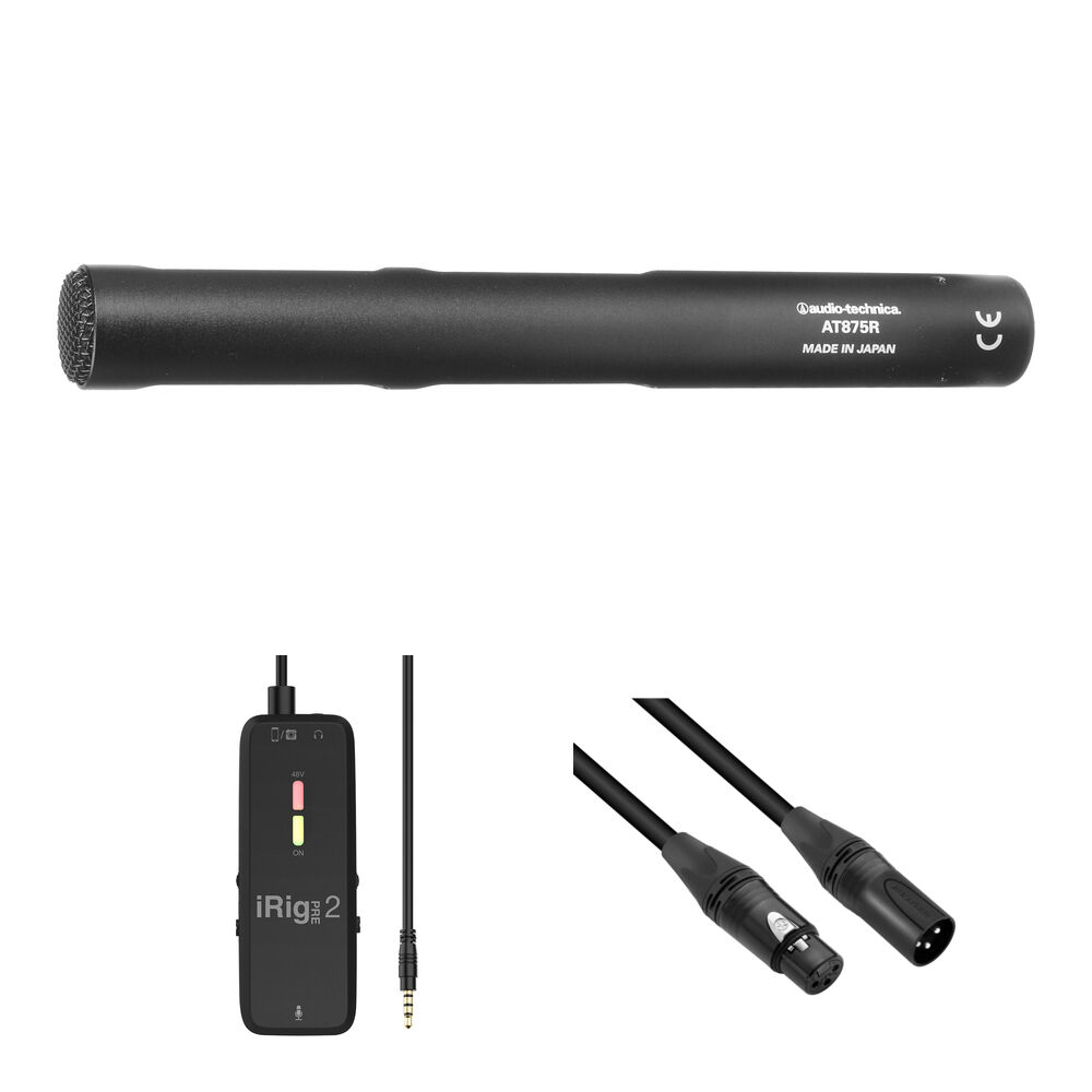 Audio-Technica AT875R Micrófono Shotgun Corto con Interfaz iRig Pre 2 para Smartphones