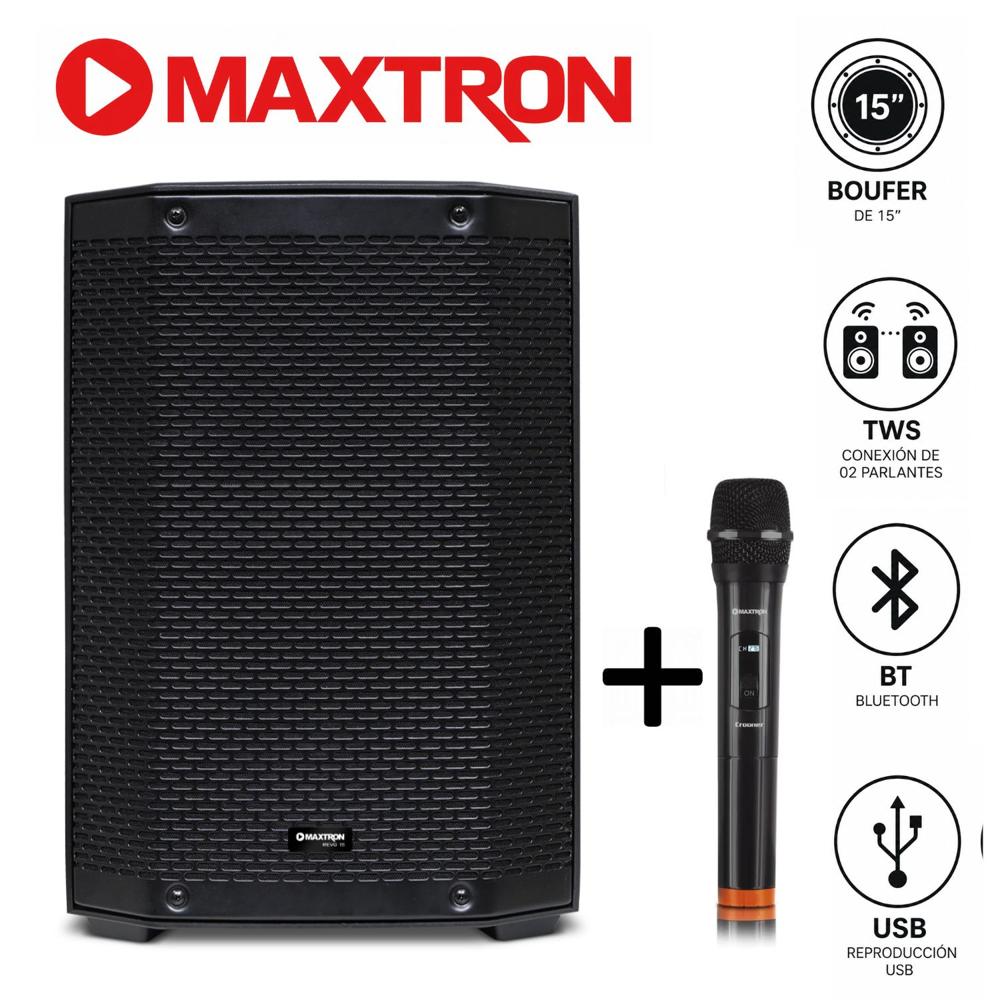 Promo Maxtron Parlante REVO MXT 8115  Microfono MX 758 Inalambrico