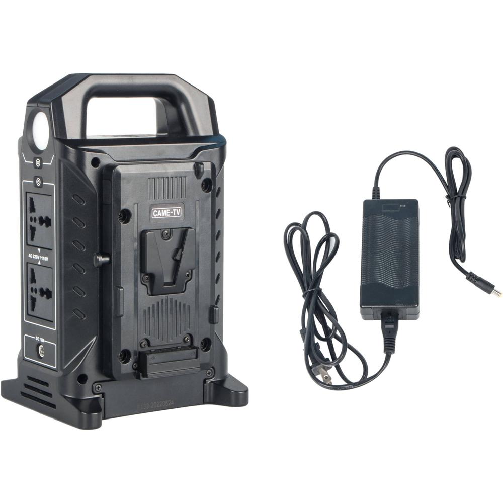 CAME-TV Power Station con Cargador Doble V-Mount 180W, Salidas Múltiples y Luz LED