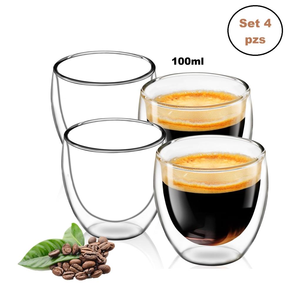 Set de 4 tazas Doble Pared Para Café Espresso - Transparente