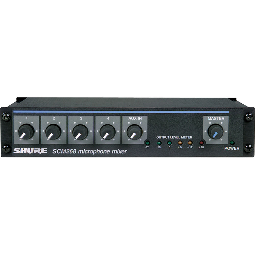 Shure SCM268 Mezclador de Micrófono de 4 Canales con 4 Entradas XLR y 12V Phantom Power