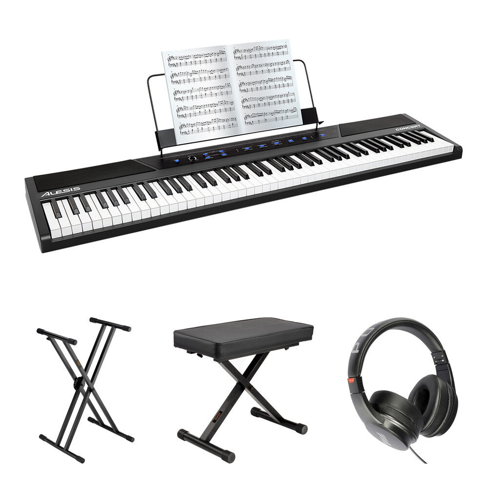 Alesis Piano Digital Concert 88 Teclas con Soporte Doble-X, Banco X y Auriculares Estéreo
