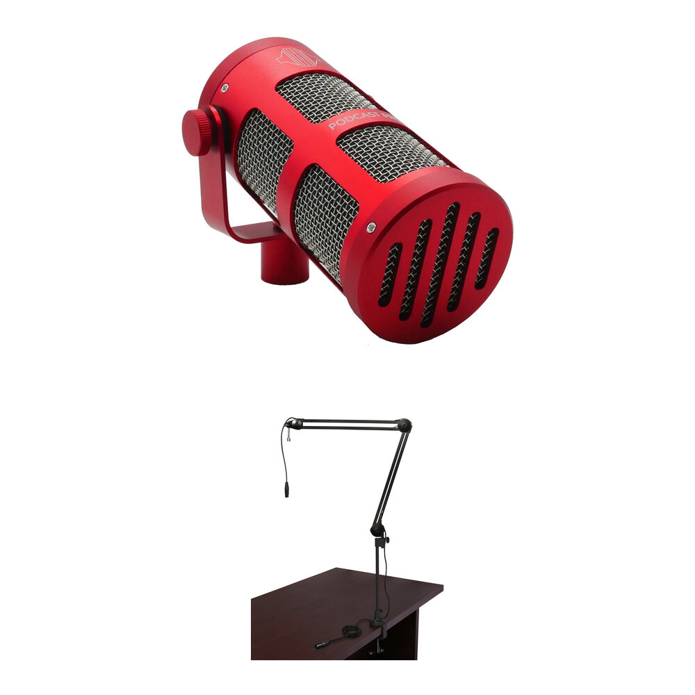 Sontronics PODCAST PRO Mic Kit Supercardioide con Brazo de Transmisión y Cable XLR (Rojo)