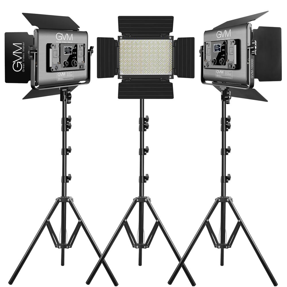 GVM 1000D Kit de Paneles LED RGB (3 Luces) - Control CCT y RGB, CRI 97, Dimmable, Incluye