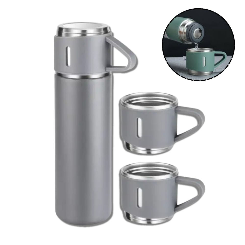 Set de Termo con 3 Tazas de Acero Inoxidable