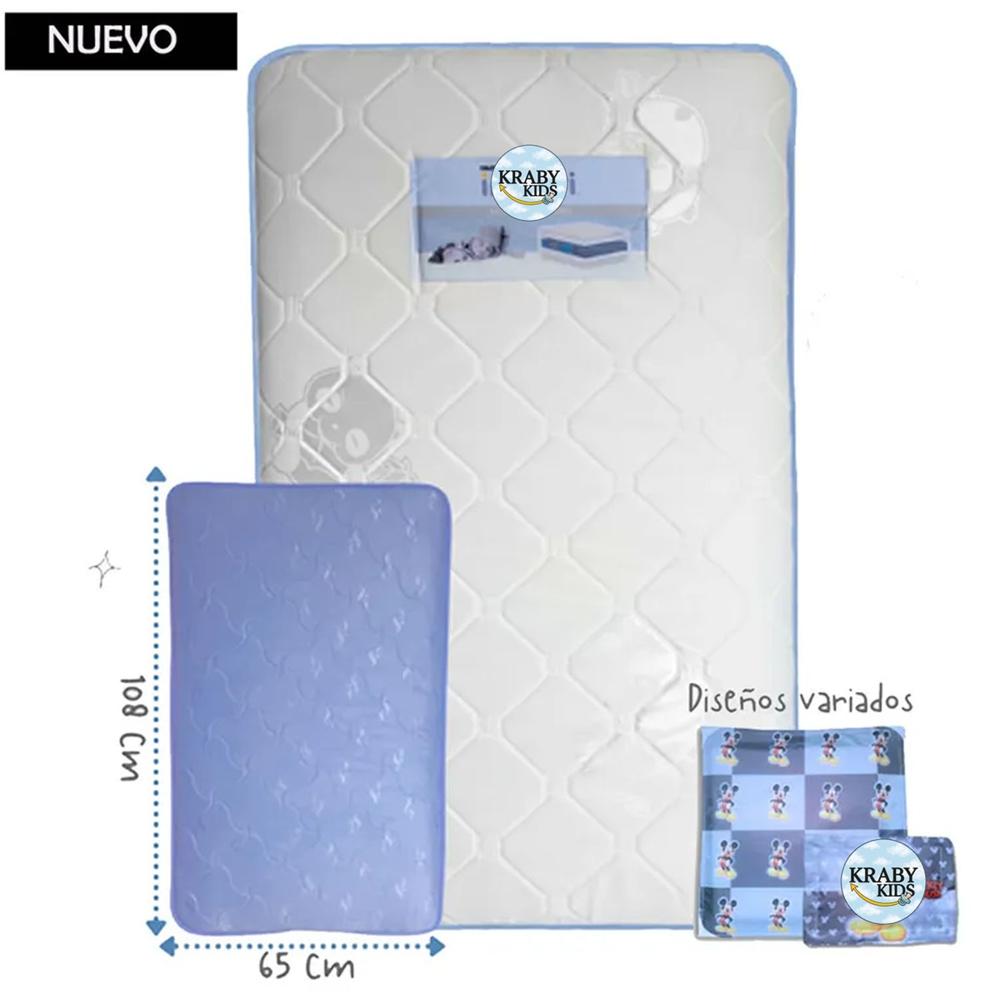 Colchón de bebe Borde Fino Con Cambiador para Pack and Play Azul