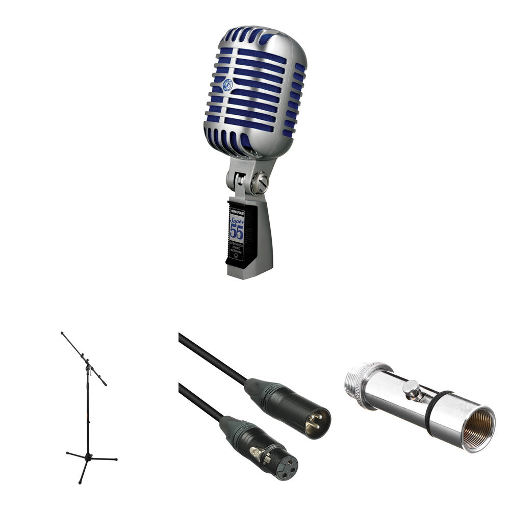 Shure Super 55 Deluxe Micrófono Vocal Kit Chrome con Espuma Azul - Patrón Supercardioide