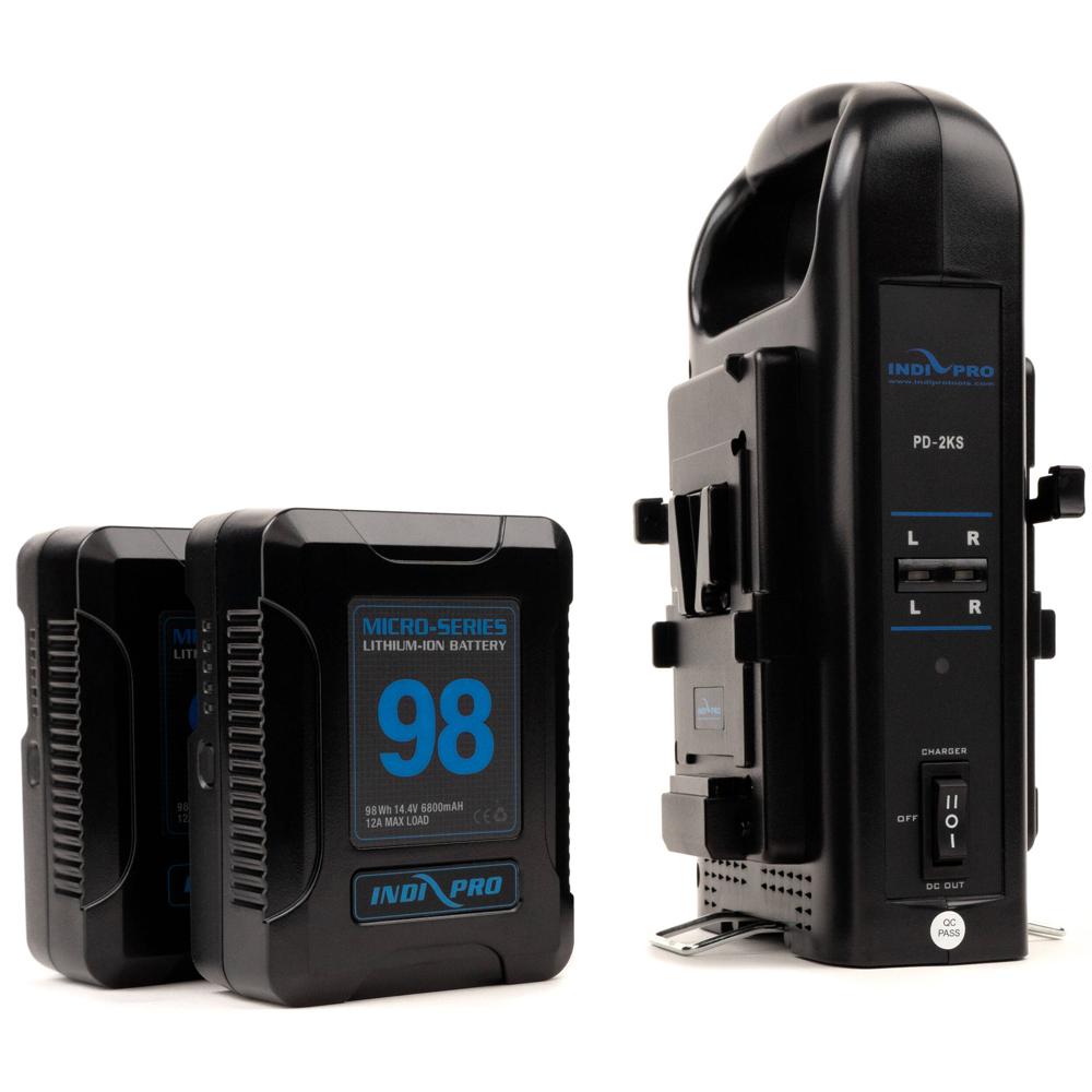 IndiPRO Tools Kit de 2 Baterías V-Mount 98Wh Li-Ion con Cargador Doble y Salida XLR