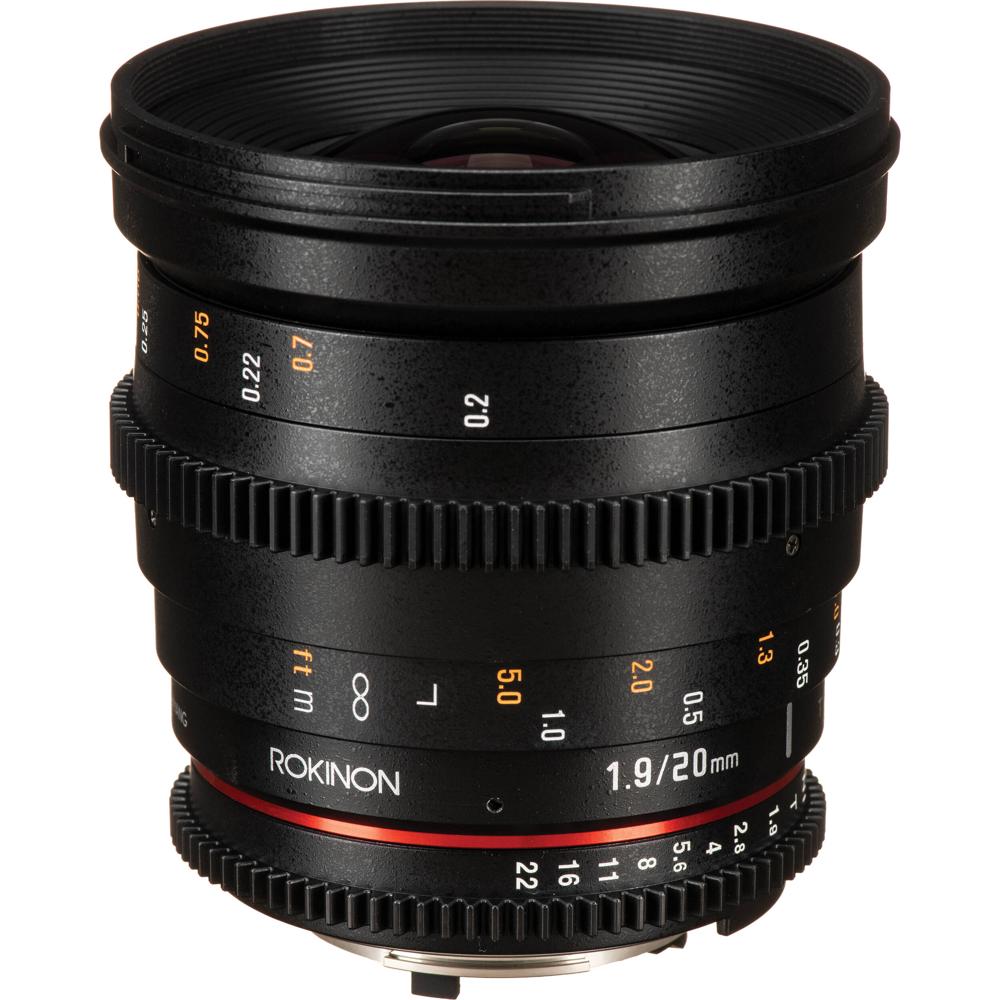 Rokinon 20mm T1.9 Cine DS Lente para Nikon F - Abertura Clickless, Distancia Mínima de En