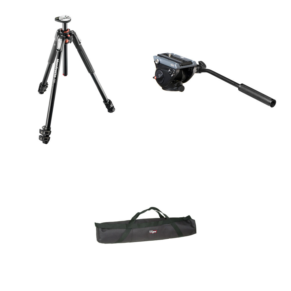Manfrotto MVH500AH Cabezal de Fluido con Base Plana y MT190XPRO3 Patas de Trípode con Fun