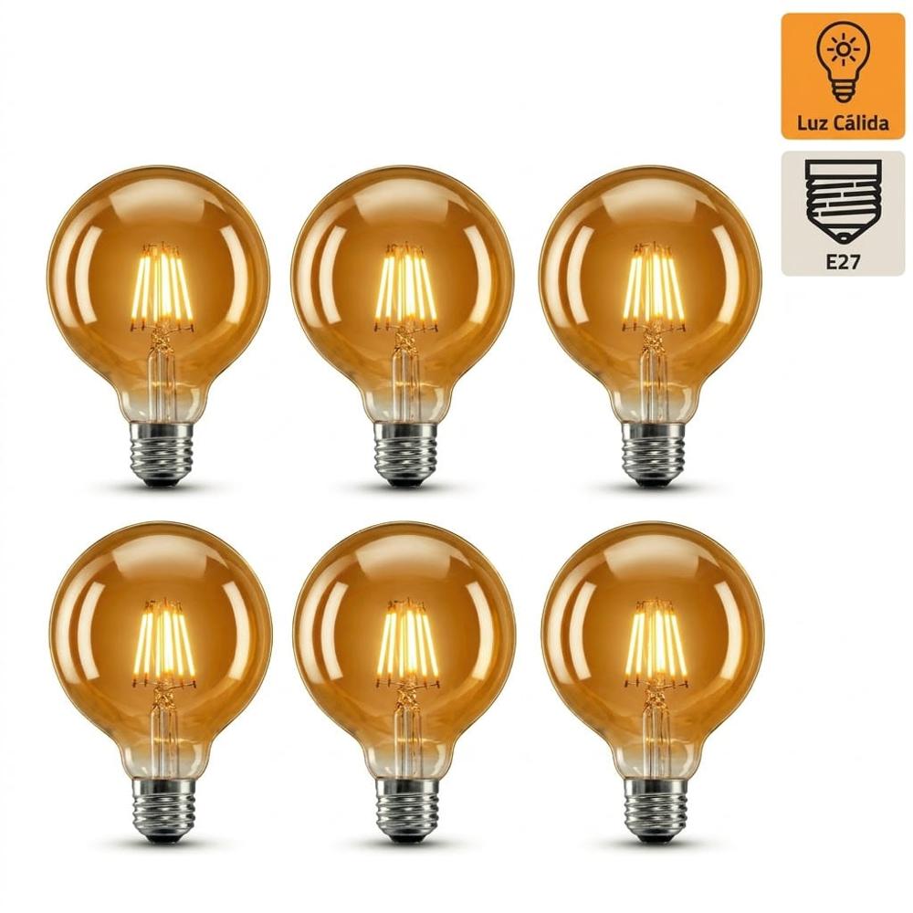 Pack x6 Foco LED Bola G80 Vintage 8W Luz  E27 Cálida EXTRALED
