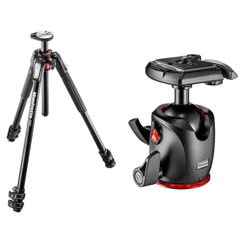 Manfrotto Trípode de Aluminio MT190XPRO3 con Cabezal de Bola MHXPRO-BHQ2 y Sistema de Lib