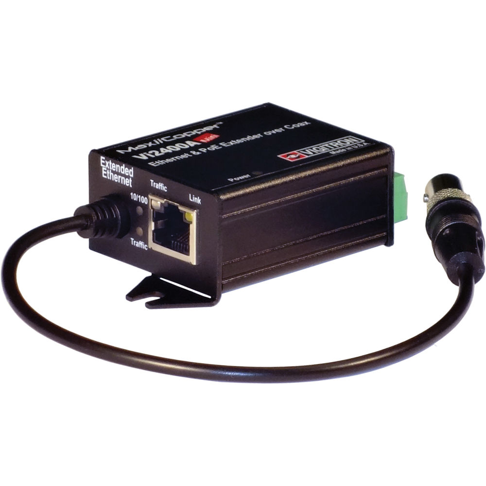 Vigitron Extensor Ethernet Vi2400A Mini MaxiiCopper 1-Ch PoE sobre Coaxial, Rango de 5000