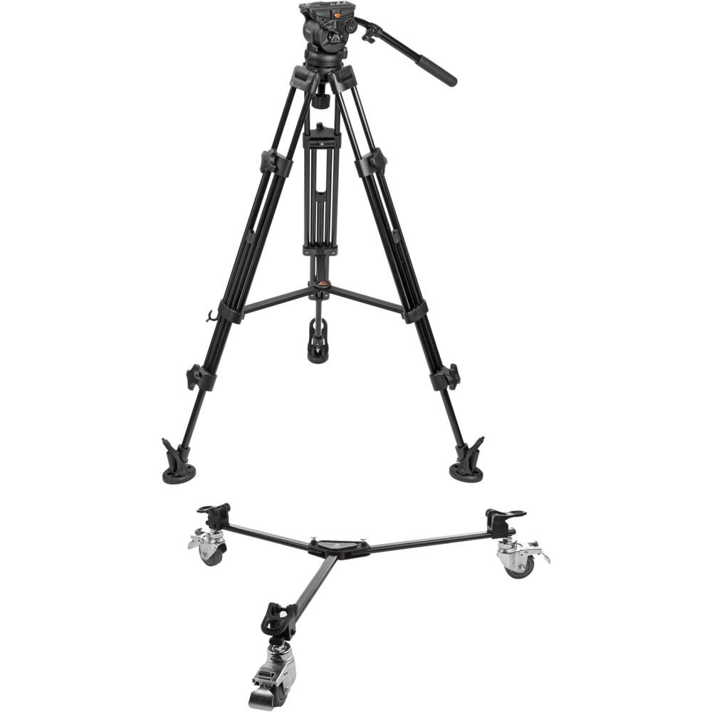 E-Image Trípode de Aluminio de Dos Etapas con Cabezal EH60 y Kit de Dolly (75mm)