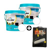 COMBO de 2 Pinturas Látex Vencedor Supermate Exteriores Nuevo Bl 1 gl + Kit Pro Pintor: Bandeja Plana + Rodillo + Brocha
