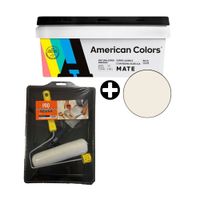 COMBO Pintura American Colors Mate Bl Ostra 1 gl + Kit Pro Pintor: Bandeja + Rodillo + Brocha