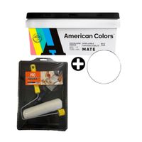 COMBO Pintura Latex American Colors Mate Bl 1 gl + Kit Pro Pintor: Bandeja + Rodillo + Brocha