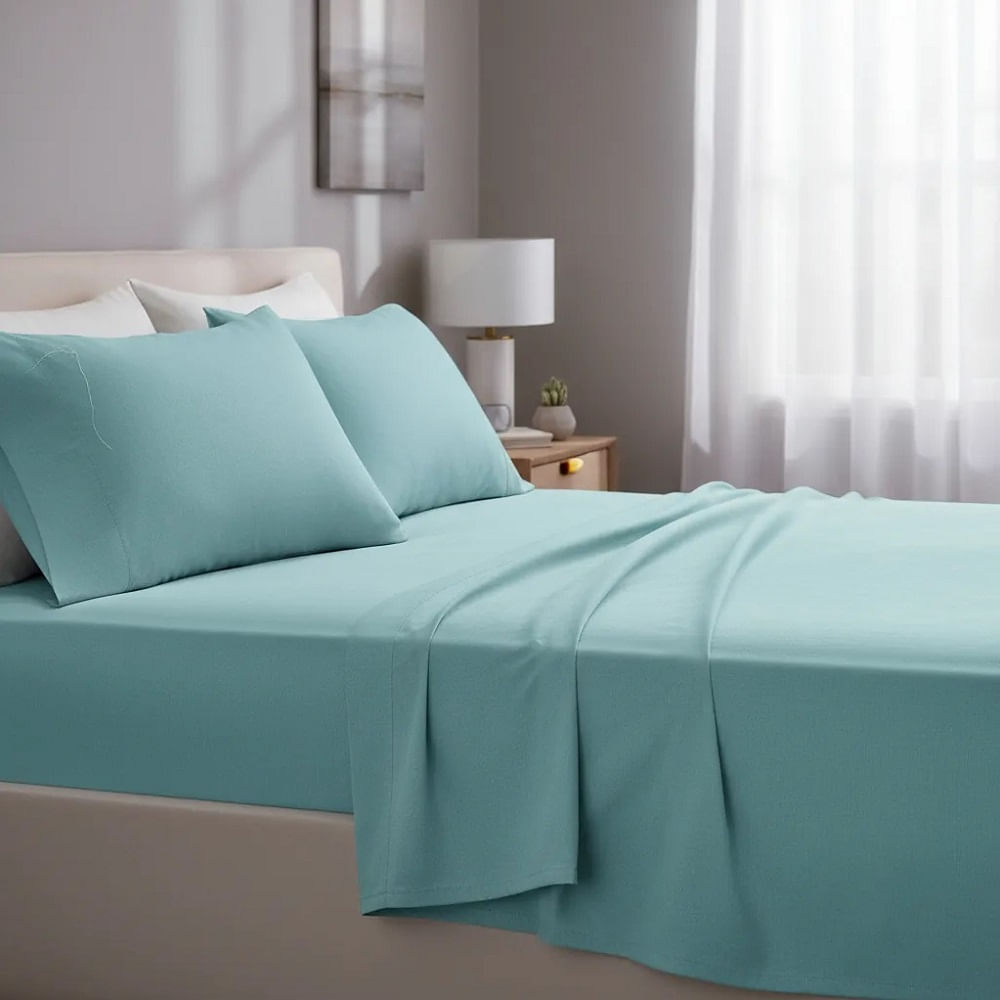Juego de sabanas  algodón pima interiotex  180 hilos 1 Plaza color  Aquamarina