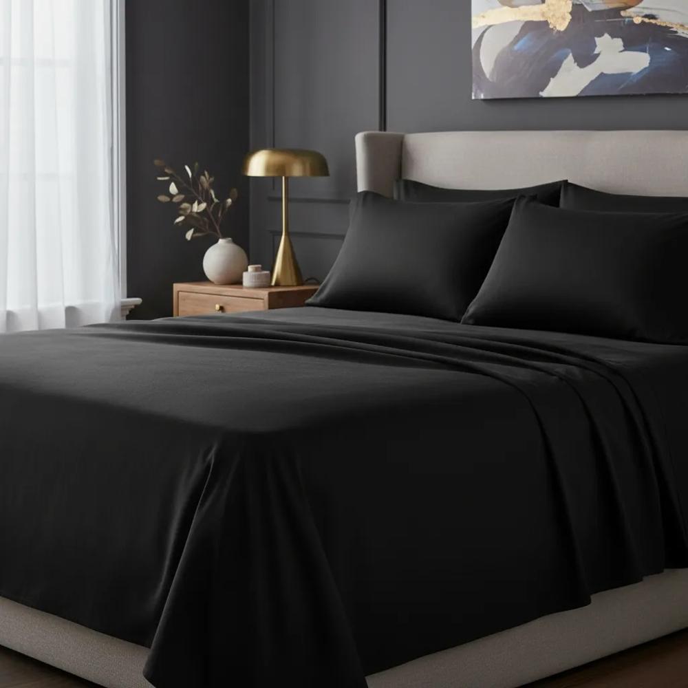 Juego de sabanas  algodón pima interiotex  180 hilos King color  Negro