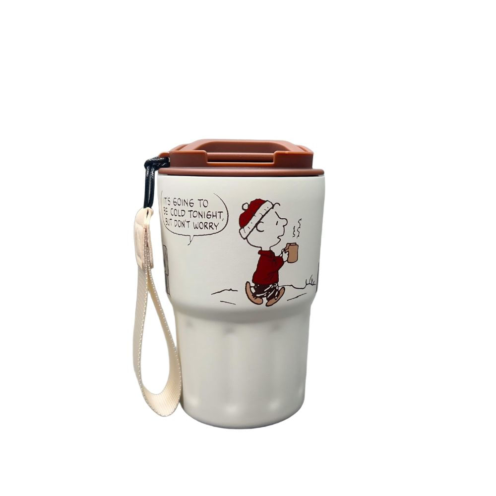 Mug Vaso Acero Termico Snoopy Con Correa Blanco 360 ML