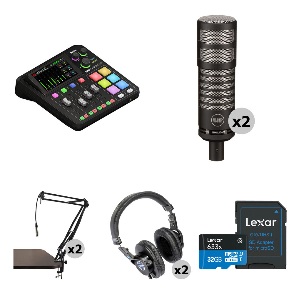 Rode RODECaster Duo Kit de Podcasting para 2 Personas con 2 Micrófonos Limelight 512, Bra
