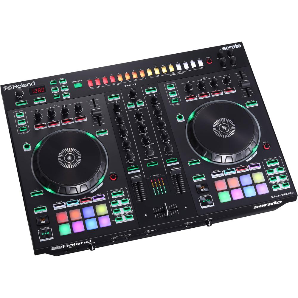 Roland DJ-505 Controlador DJ de 2 Canales y 4 Decks para Serato DJ con Kits de Percusión