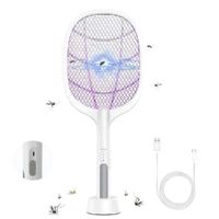 Raqueta Eléctrica Antimosquitos 2 en 1 con Lámpara UV y Base de Carga