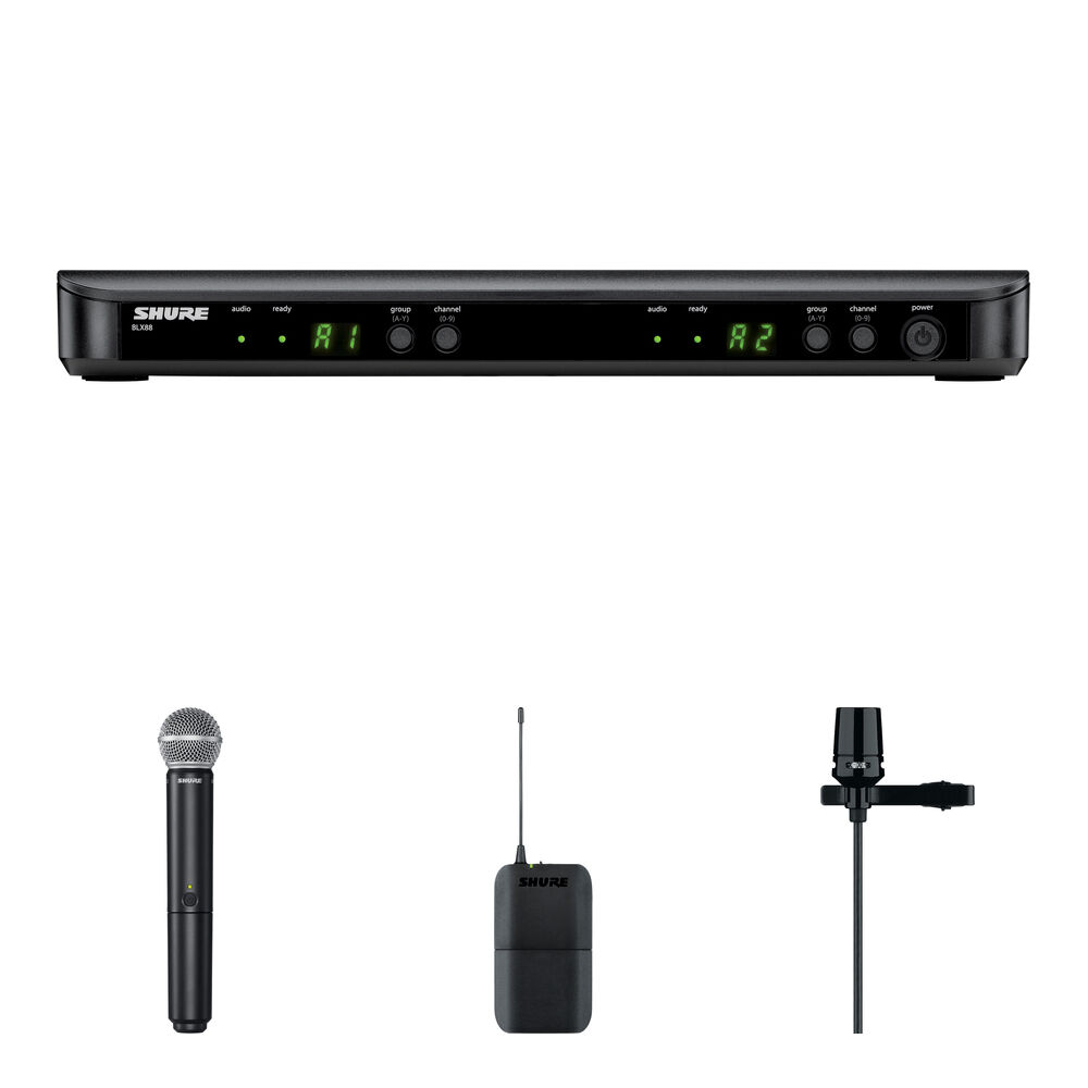 Shure BLX1288/SM58 Sistema Inalámbrico Doble Canal con Micrófono Lavalier y de Mano H9: