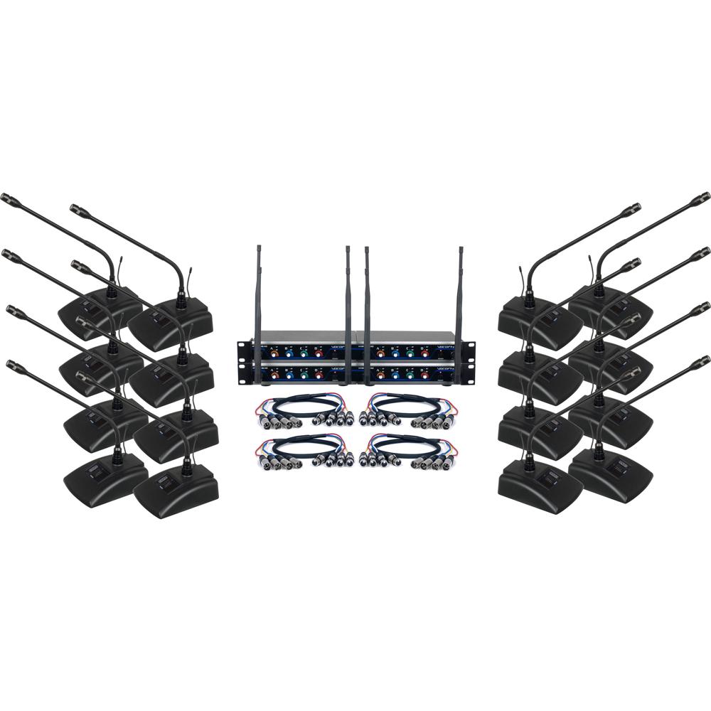 VocoPro Sistema Inalámbrico Digital de Conferencia UHF de 16 Canales con 16 Micrófonos y