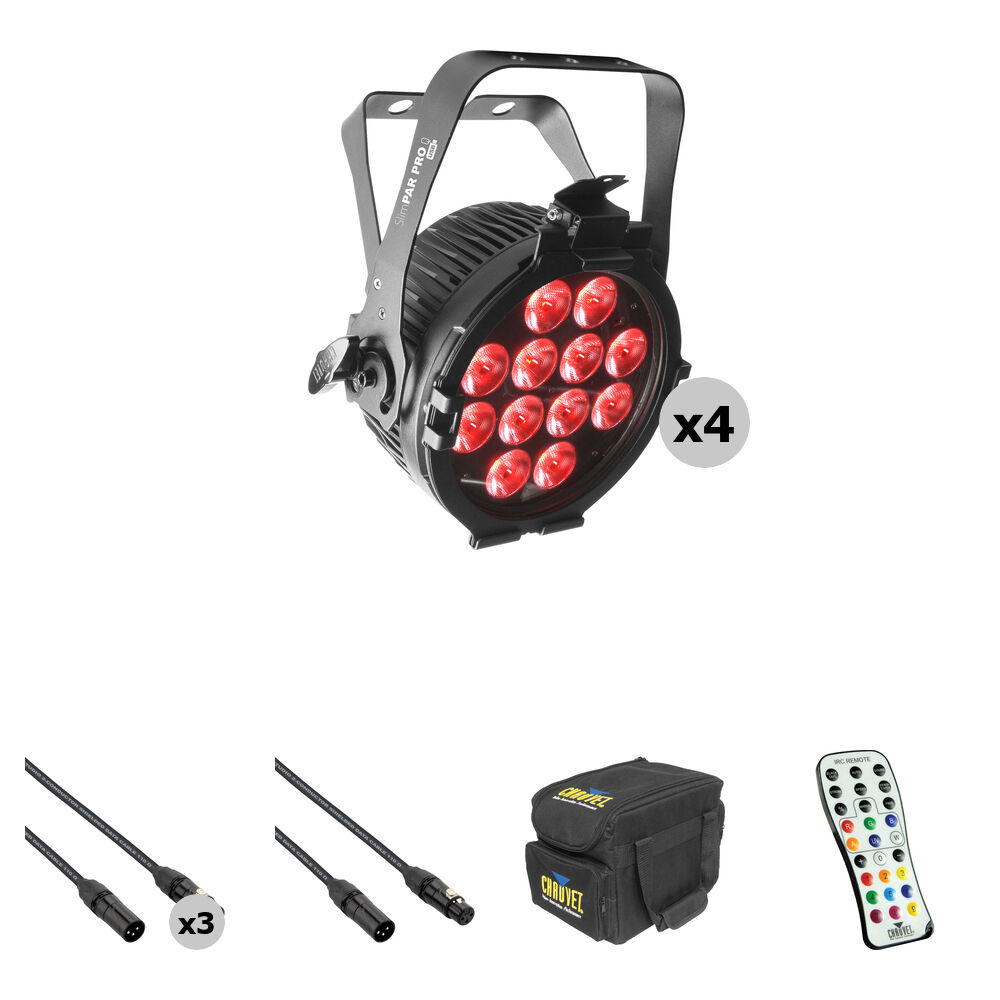 CHAUVET DJ SlimPAR Pro Q USB Kit - 4 Luces LED RGBA, Cables DMX y Control Remoto