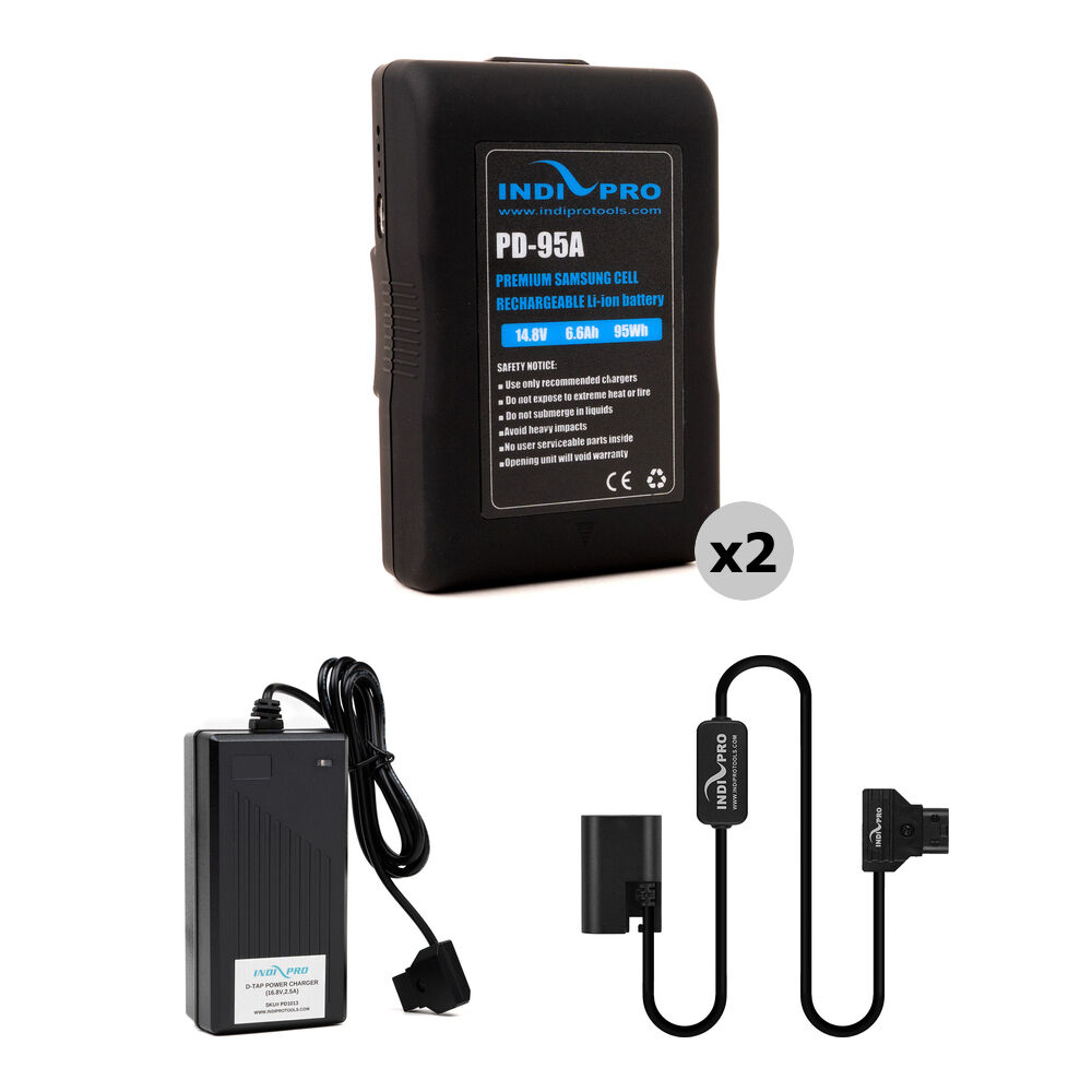 IndiPRO Tools Kit de Baterías PD-95A 95Wh con Cargador D-Tap y Adaptador Canon LP-E6