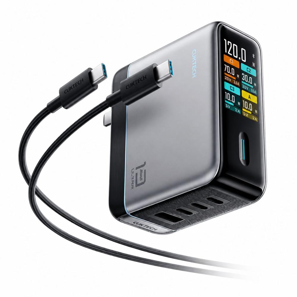 Cargador GaN CUKTECH 10 Ultra 120W Con Pantalla Digital Inteligente Y 4 Puertos USB