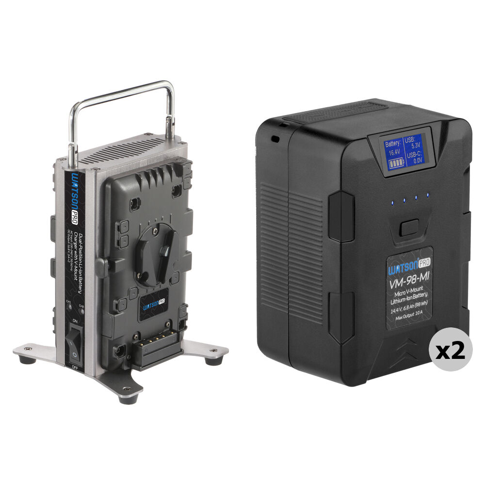 Watson Kit de 2 Baterías Micro V-Mount 98Wh con Cargador Doble y Salida XLR