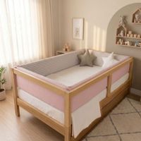 PROTECTORES LATERALES PARACHOQUES TALLA MONTESSORI 1.5 PLAZAS  DISEÑO ZIG ZAG Y ROSADO