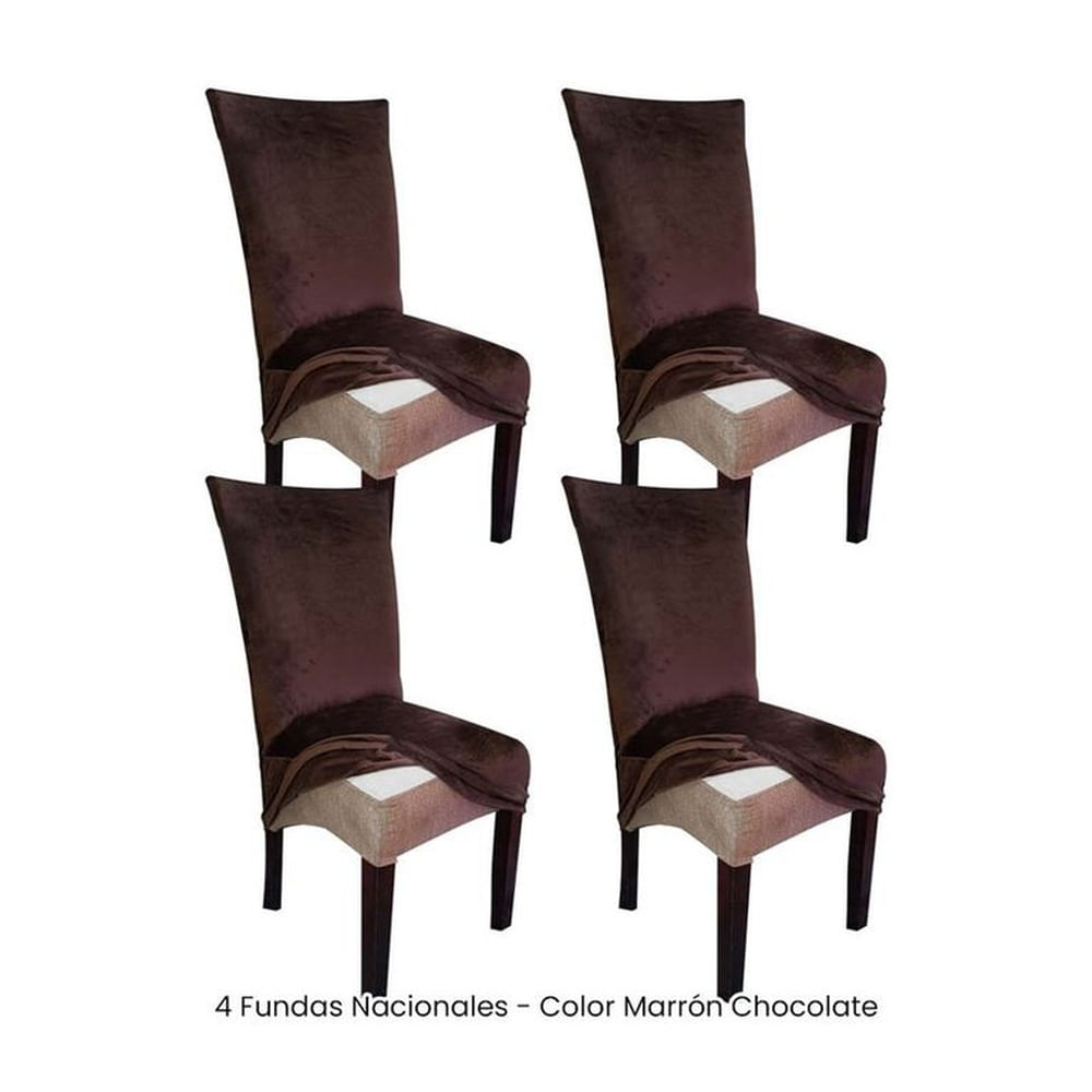 4 Fundas Nacionales de Terciopelo para Silla Recta - Marrón Chocolate Marrón