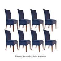 8 Fundas Nacionales de Terciopelo para Silla Recta - Azul Acero