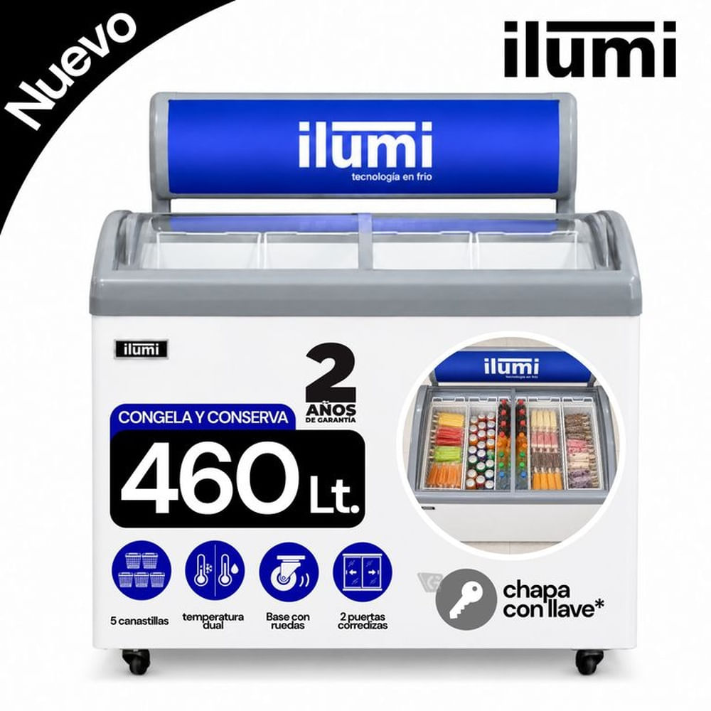 Congelador Horizontal Con Tapas de Vidrio 460L Blanco Ilumi TF-4600