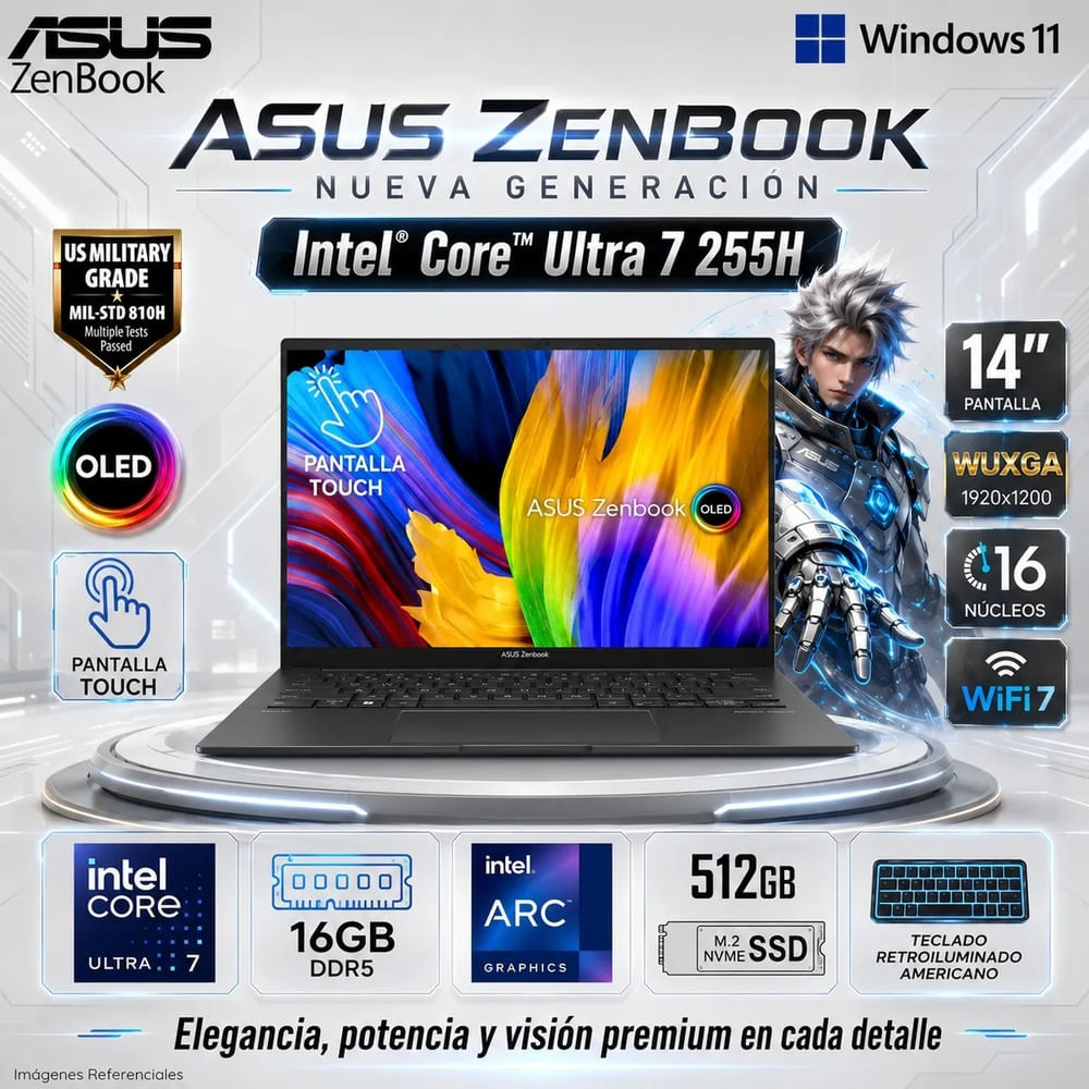 Laptop Asus Intel Core Ultra 7 255H 16GB RAM 512GB  14 WUXGA  TACTIL   Zeenbook  UX3405CA-U7512