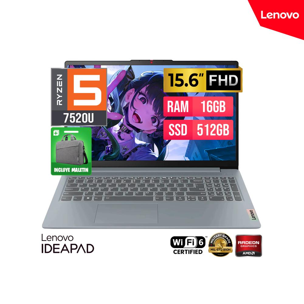 LAPTOP LENOVO IDEAPAD SLIM 3 15AMN8 AMD RYZEN 5 7520U 15 6 FHD 16GB DDR5 SSD 512GB Maletin FreeDOOS