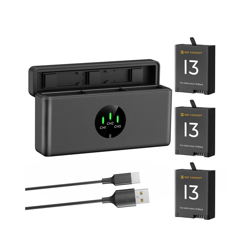 Kit De 3 Baterías y  Cargador triple Para Gopro Hero 13 KF Concept  KF28.0087