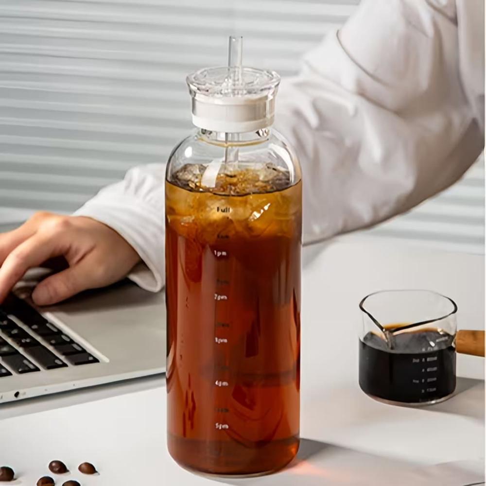 Botella de Vidrio 800 ml con Sorbete y Tapas Intercambiables   124DB09