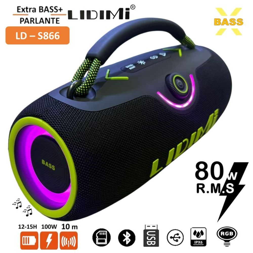 Parlante Portátil Lidimi LD-S866 Extra Bass 80W Bluetooth USB