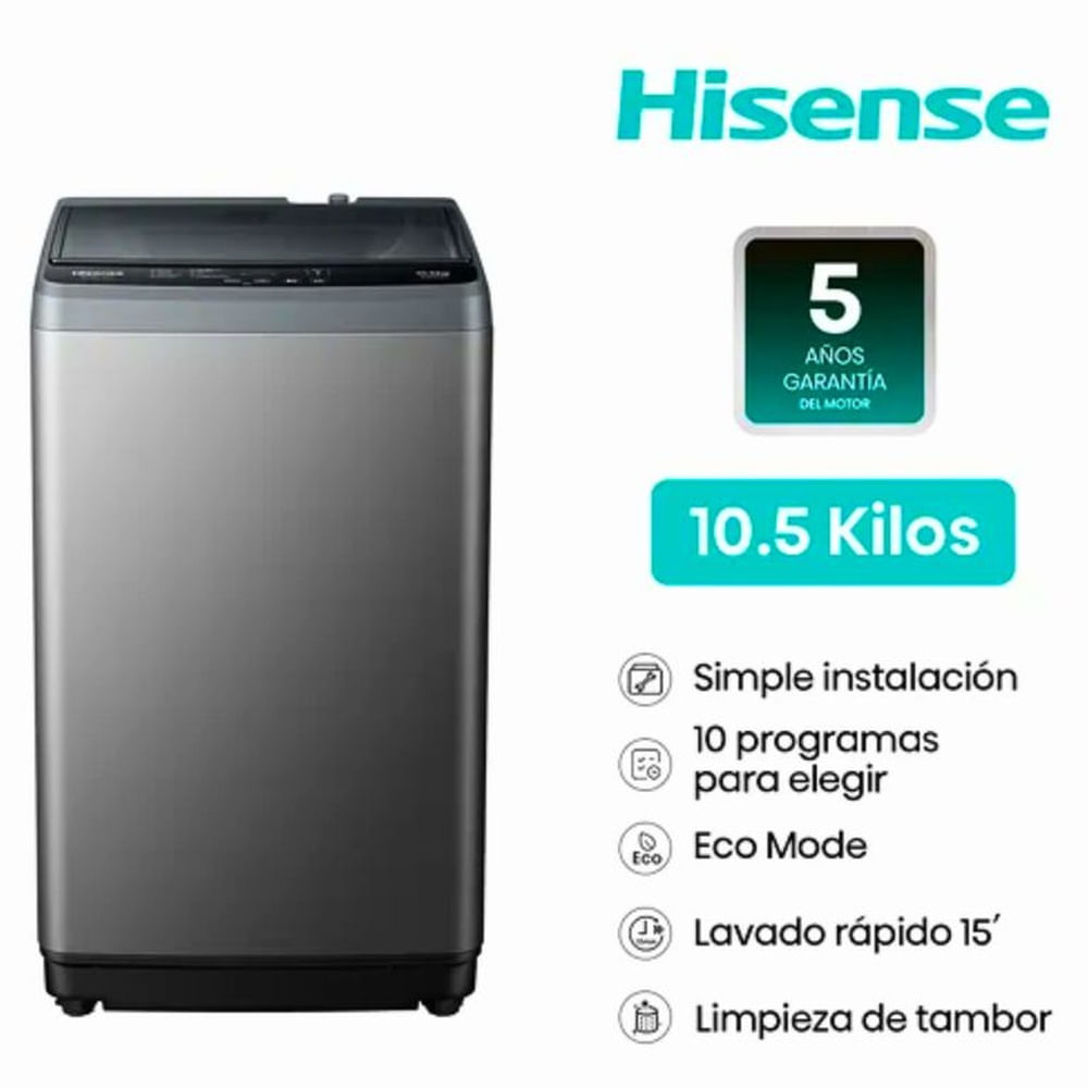 Lavadora Hisense Carga Superior Automática 10.5kg WT1D1030UT