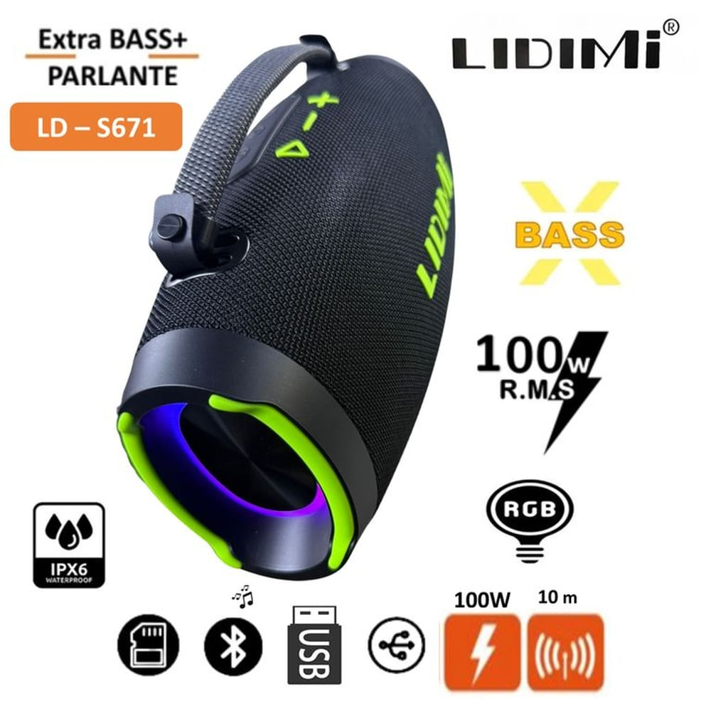 Parlante Bluetooth Lidimi Super 100W LD-S671 USB LED RGB