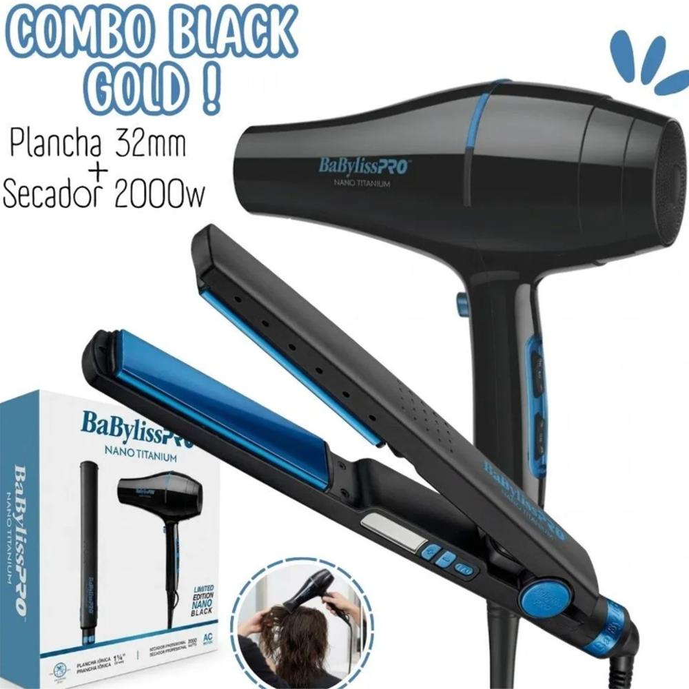 Pack BabylissPro Plancha Blue Black y Secador Nano Blue BBLPP4PE