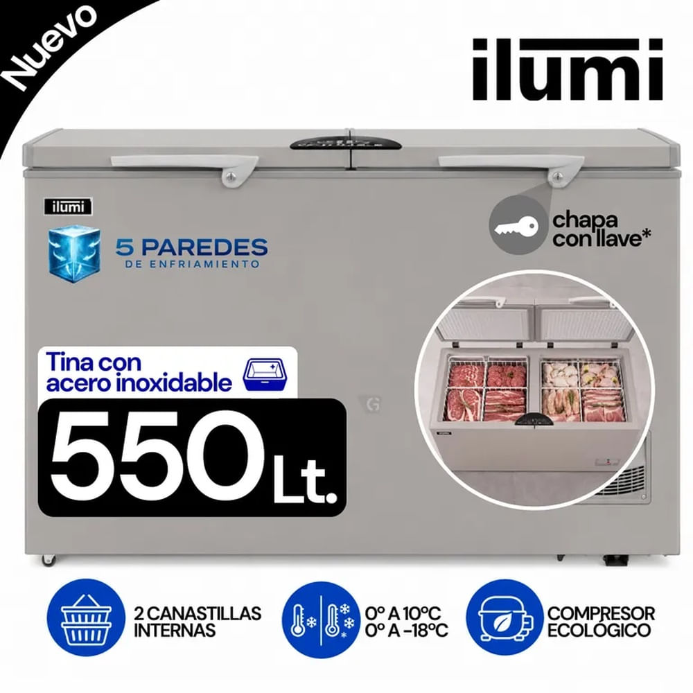 Congelador con tina de Acero Inoxidable de 550 litros Gris Ilumi - TFI-5502DG