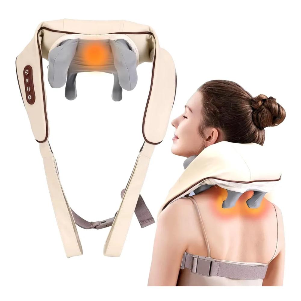Masajeador De Cuello Y Hombros Shiatsu 4D Inalámbrico Con Calor Recargable Beige