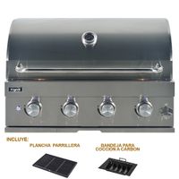 Parrilla A Gas y Carbón 4 Quemadores HIGRILL de Acero Inoxidable con Plancha-Grill de Hierro Fundido