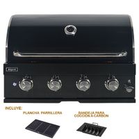 Parrilla Gas y Carbón 4 Quemadores HIGRILL Acero Inox. Negro con Plancha-Grill de Hierro Fundido