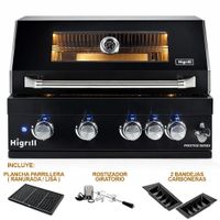 Parrilla A Gas Y Carbón Empotrable HIGRILL de 5 Quemadores Acero Inox Negro con Rostizador y Plancha